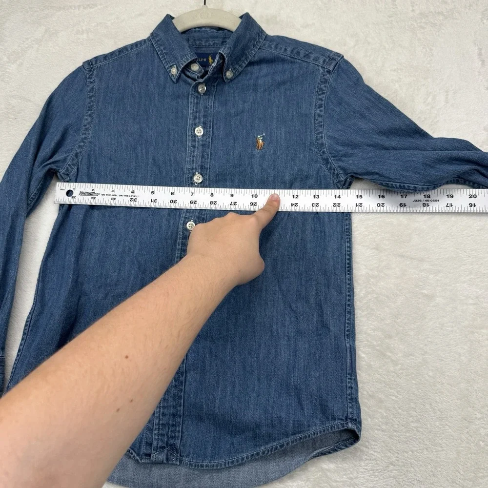 Ralph Lauren Shirt Boys 8 Blue Denim Chambray Flesh Pony Button Down